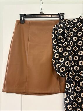 LOFT Faux Leather A-Line Skirt - Camel Brown